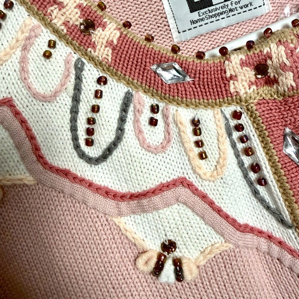 NWT Storybook Knits Cats Design Cardigan Pink Beaded Cotton size 1X Vintage - Picture 5 of 16